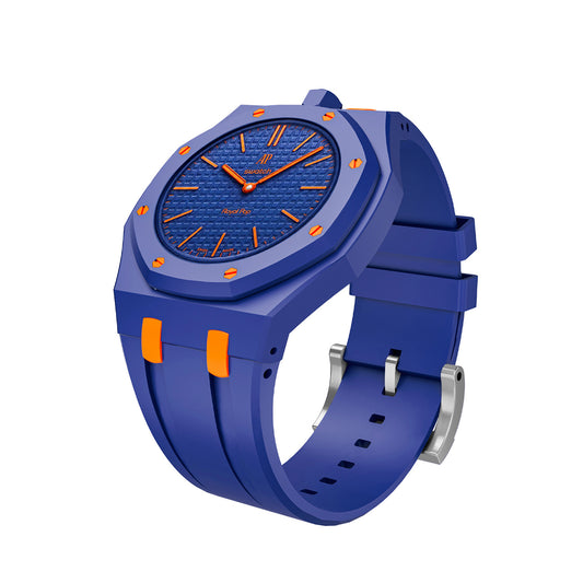 Kautschukarmband + Gehäuse für Swatch X AP Royal Pop Lépine Dunkelblau/Orange