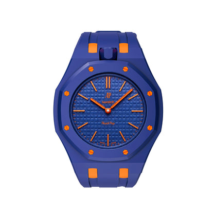 Kautschukarmband + Gehäuse für Swatch X AP Royal Pop Lépine Dunkelblau/Orange