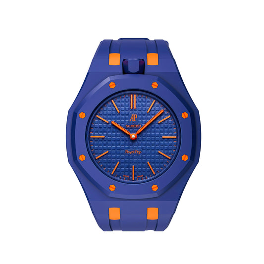 Kautschukarmband + Gehäuse für Swatch X AP Royal Pop Lépine Dunkelblau/Orange