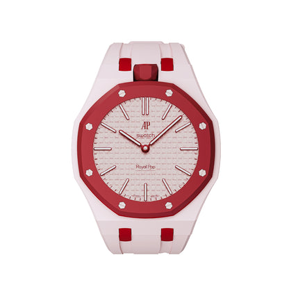 Kautschukarmband + Gehäuse für Swatch X AP Royal Pop Lépine Rosa/Rot