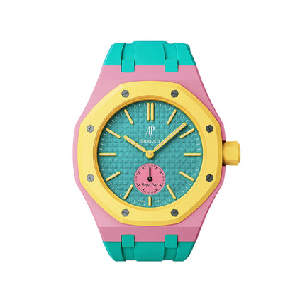 Kautschukarmband + Gehäuse für Swatch X AP Royal Pop Savonette Mint/Pink