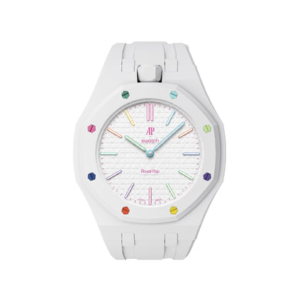 Kautschukarmband + Gehäuse für Swatch X AP Royal Pop Lépine Weiß