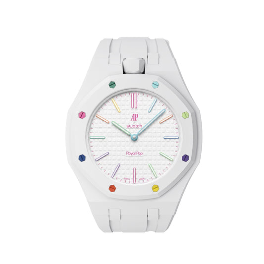 Kautschukarmband + Gehäuse für Swatch X AP Royal Pop Lépine Weiß
