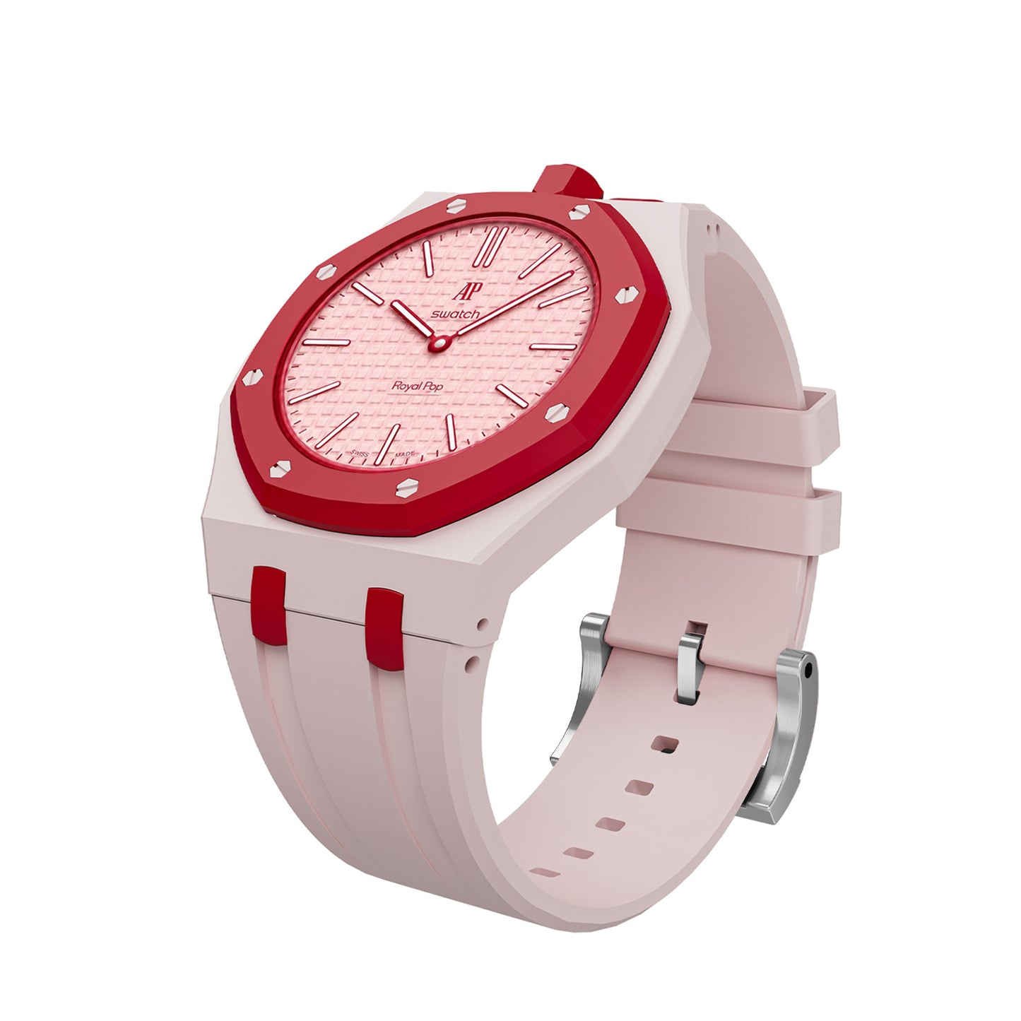 Kautschukarmband + Gehäuse für Swatch X AP Royal Pop Lépine Rosa/Rot