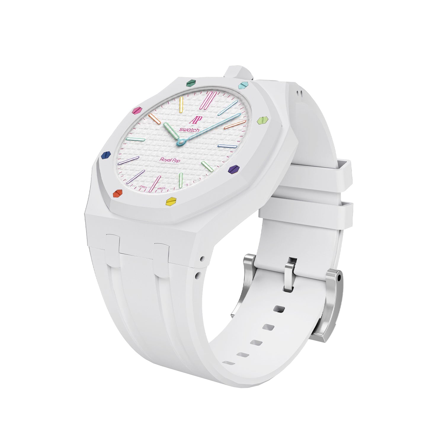 Kautschukarmband + Gehäuse für Swatch X AP Royal Pop Lépine Weiß