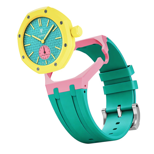 Kautschukarmband + Gehäuse für Swatch X AP Royal Pop Savonette Mint/Pink