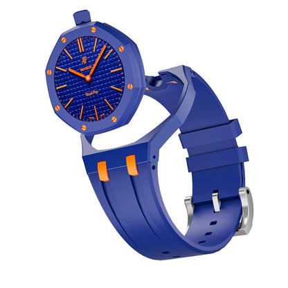 Kautschukarmband + Gehäuse für Swatch X AP Royal Pop Lépine Dunkelblau/Orange