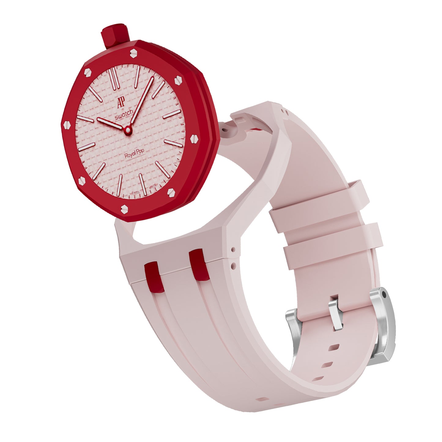 Kautschukarmband + Gehäuse für Swatch X AP Royal Pop Lépine Rosa/Rot