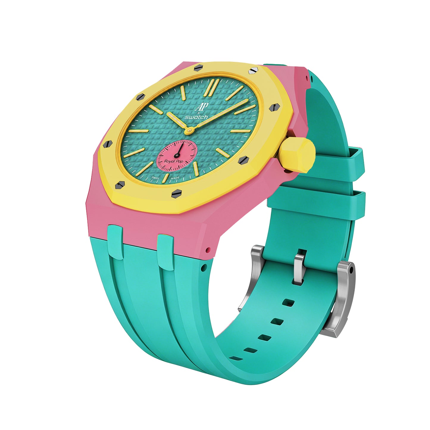 Kautschukarmband + Gehäuse für Swatch X AP Royal Pop Savonette Mint/Pink