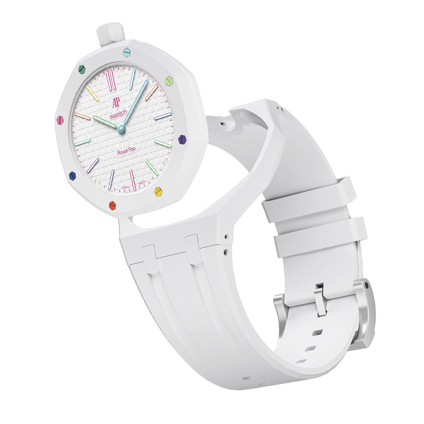 Kautschukarmband + Gehäuse für Swatch X AP Royal Pop Lépine Weiß