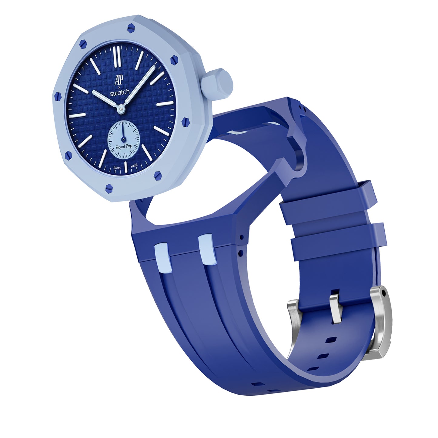 Kautschukarmband + Gehäuse für Swatch X AP Royal Pop Savonette Dunkelblau/Hellblau